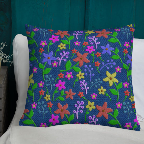 Premium Pillow / Cushion Art Print Embroidered look 18 x 18 in