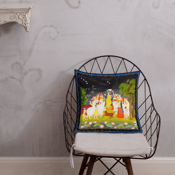 Antique Art Print Decorative Throw Pillow & Cushion Radha Krishna Chair