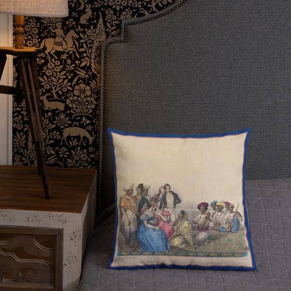 Vintage Art Print Throw Pillow / Cushion including insert, 18x18  & 22x22 inches The Nautch 2