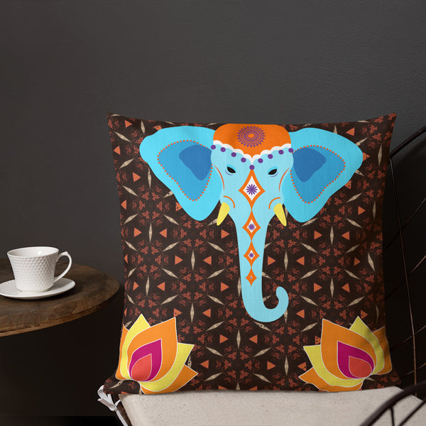 Antique Art Print Decorative Throw Cushion & Pillow - Blue Elephant