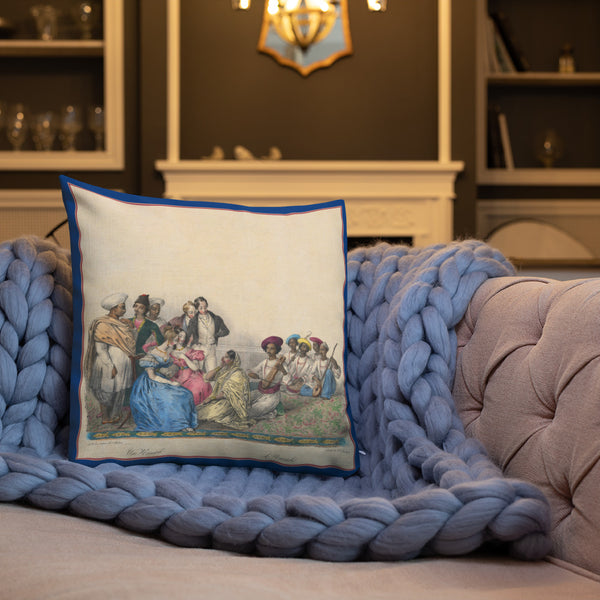 Vintage Art Print Throw Pillow / Cushion including insert, 18x18  & 22x22 inches The Nautch 2
