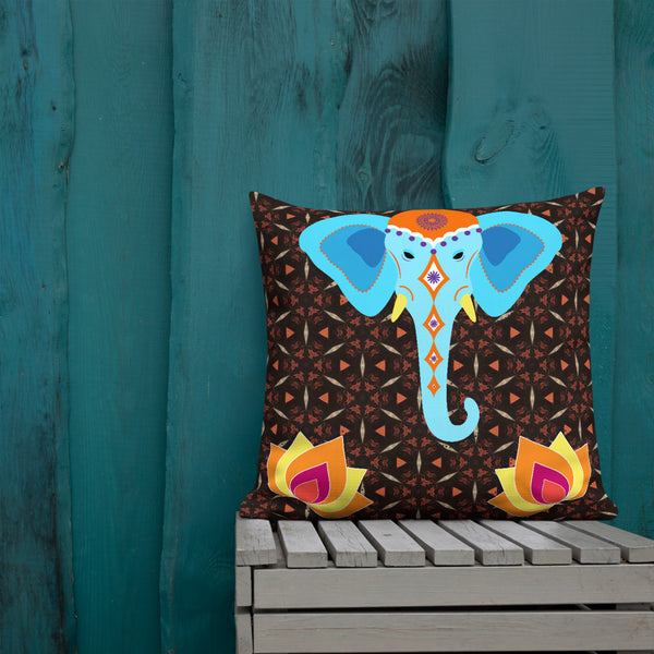 Antique Art Print Decorative Throw Cushion & Pillow - Blue Elephant