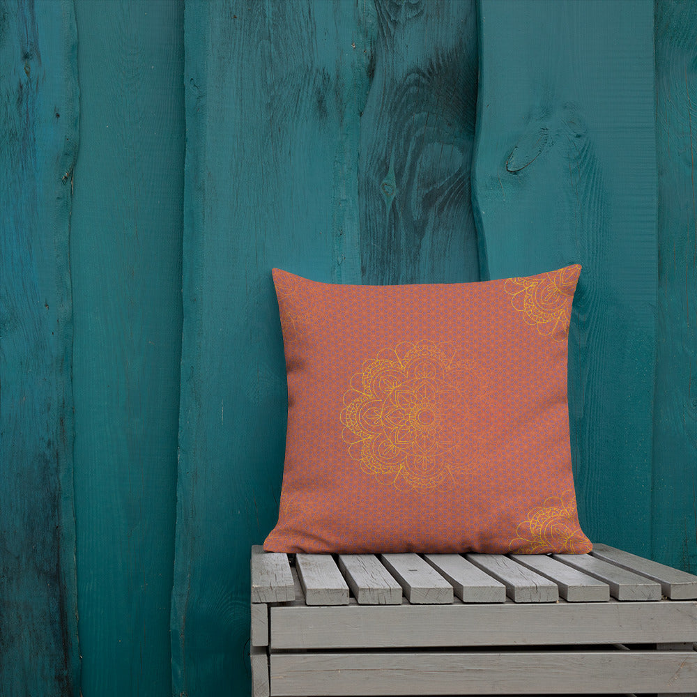 Art Premium  Decorative Throw Pillow & Cushion - Orange Mandala