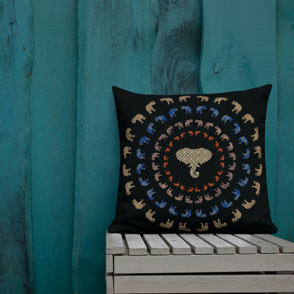 Antique Art Print  Decorative Throw Cushion & Pillow - Black Elephant Mandala