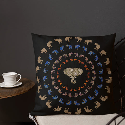 Antique Art Print  Decorative Throw Cushion & Pillow - Black Elephant Mandala