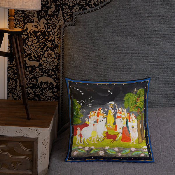 Antique Art Print Decorative Throw Pillow & Cushion Radha Krishna Bed