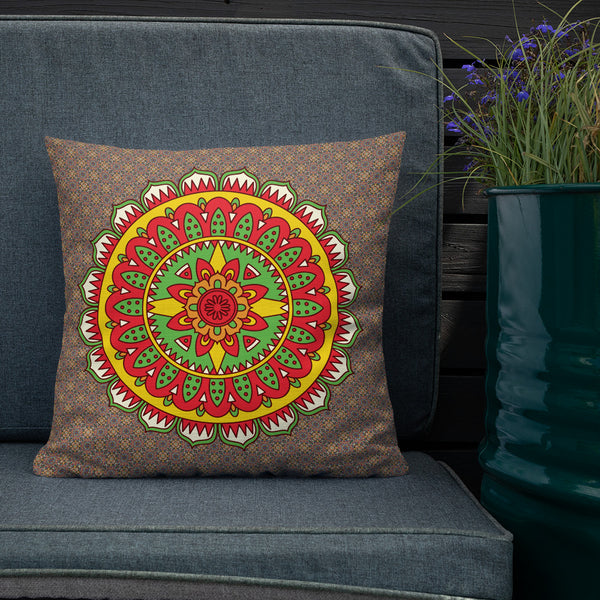 Antique Art Print Decorative Throw Pillow & Cushion - Orange Mandala