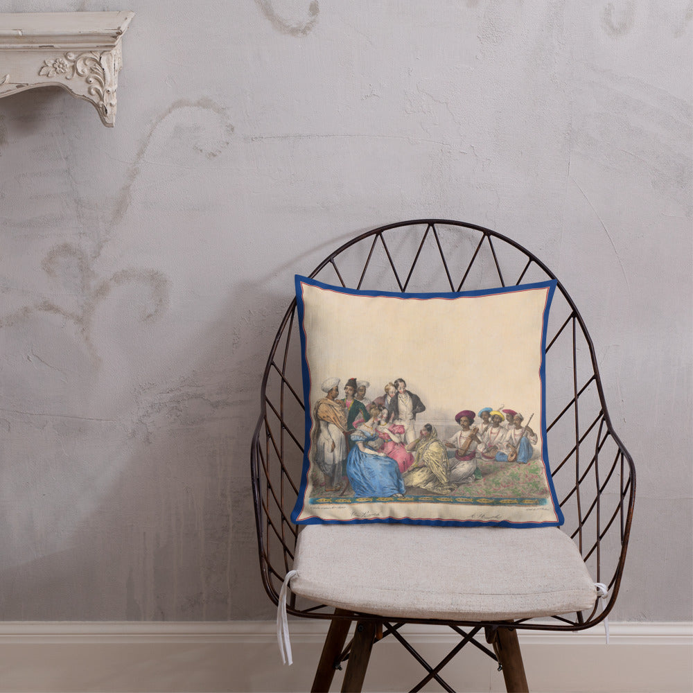 Vintage Art Print Throw Pillow / Cushion including insert, 18x18  & 22x22 inches The Nautch 2