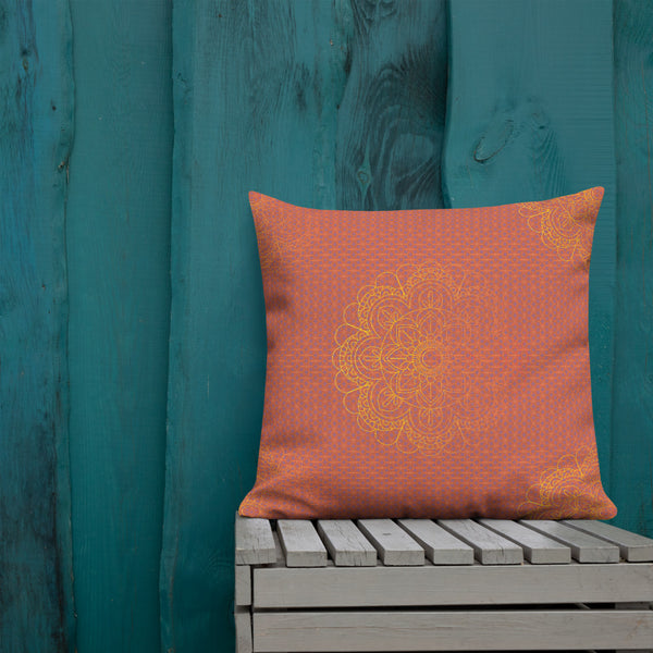 Art Premium  Decorative Throw Pillow & Cushion - Orange Mandala