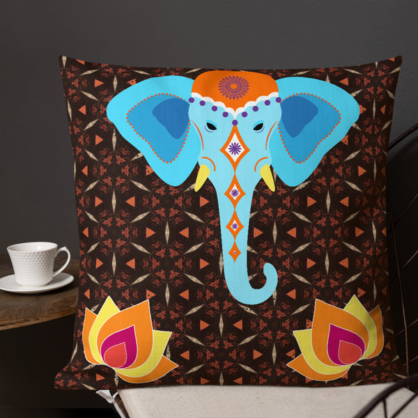 Antique Art Print Decorative Throw Cushion & Pillow - Blue Elephant