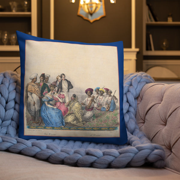 Vintage Art Print Throw Pillow / Cushion including insert, 18x18  & 22x22 inches The Nautch 2