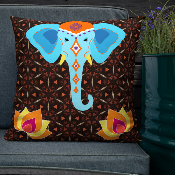 Antique Art Print Decorative Throw Cushion & Pillow - Blue Elephant