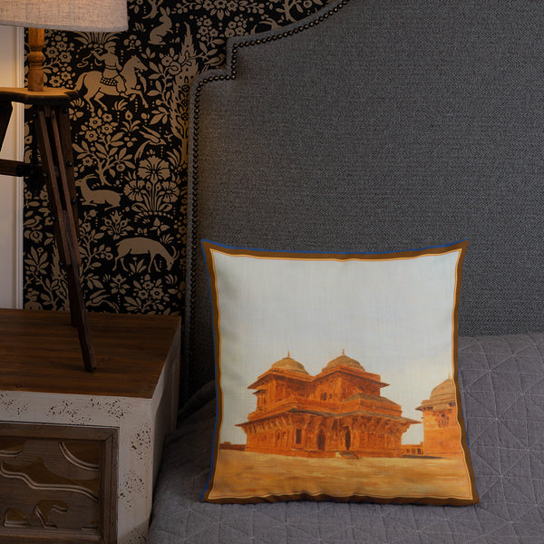 Antique Art Print Decorative Throw Pillow & Cushion Sikri Sandstone Architecture bed
