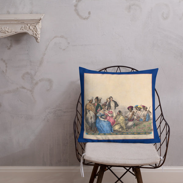 Vintage Art Print Throw Pillow / Cushion including insert, 18x18  & 22x22 inches The Nautch 2