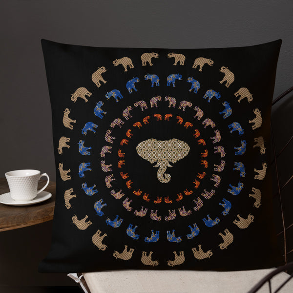 Antique Art Print  Decorative Throw Cushion & Pillow - Black Elephant Mandala