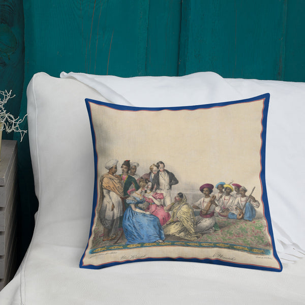 Vintage Art Print Throw Pillow / Cushion including insert, 18x18  & 22x22 inches The Nautch 2