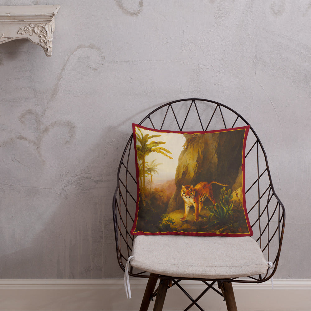 Antique Art Print Decorative Throw Pillow & Cushion Tiger chair