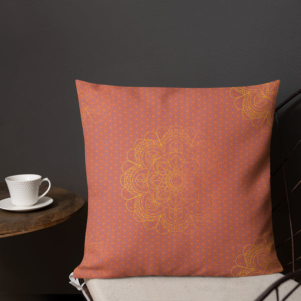 Art Premium  Decorative Throw Pillow & Cushion - Orange Mandala