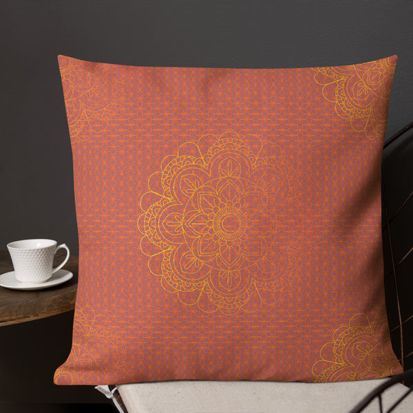 Art Premium  Decorative Throw Pillow & Cushion - Orange Mandala