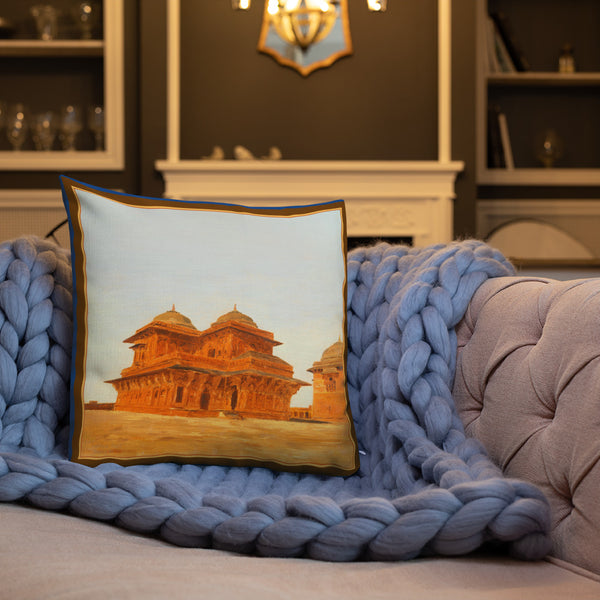 Antique Art Print Decorative Throw Pillow & Cushion Sikri Sandstone Architecture rug