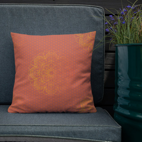 Art Premium  Decorative Throw Pillow & Cushion - Orange Mandala