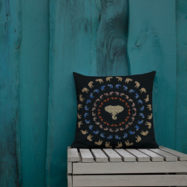 Antique Art Print  Decorative Throw Cushion & Pillow - Black Elephant Mandala