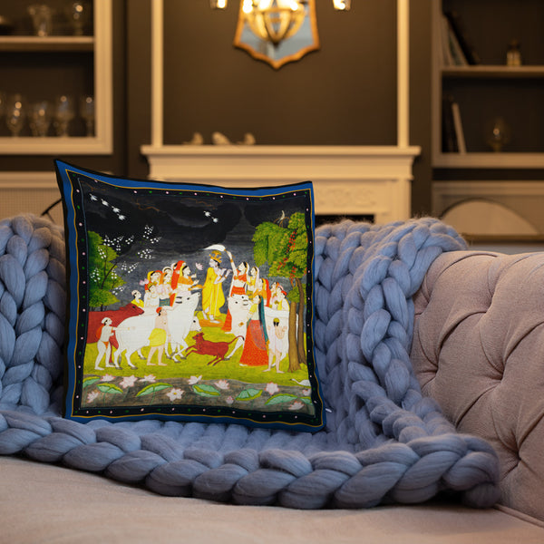 Antique Art Print Decorative Throw Pillow & Cushion Radha Krishna Rug