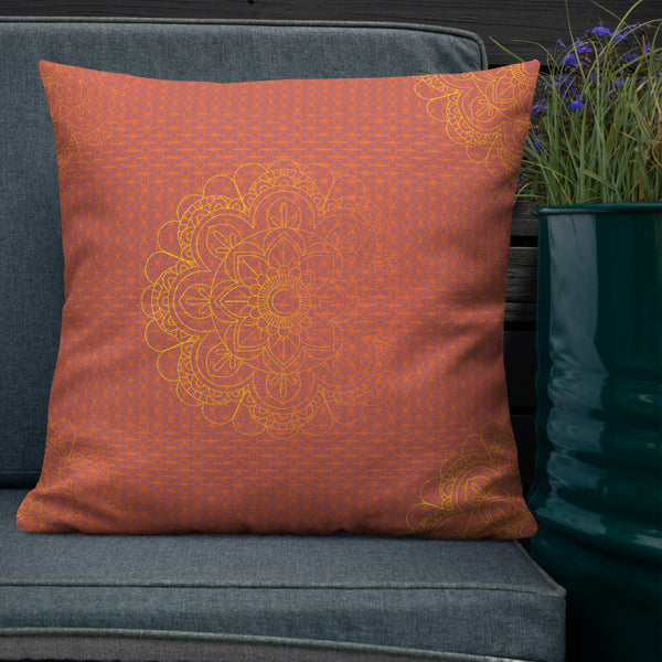 Art Premium  Decorative Throw Pillow & Cushion - Orange Mandala