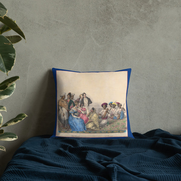 Vintage Art Print Throw Pillow / Cushion including insert, 18x18  & 22x22 inches The Nautch 2