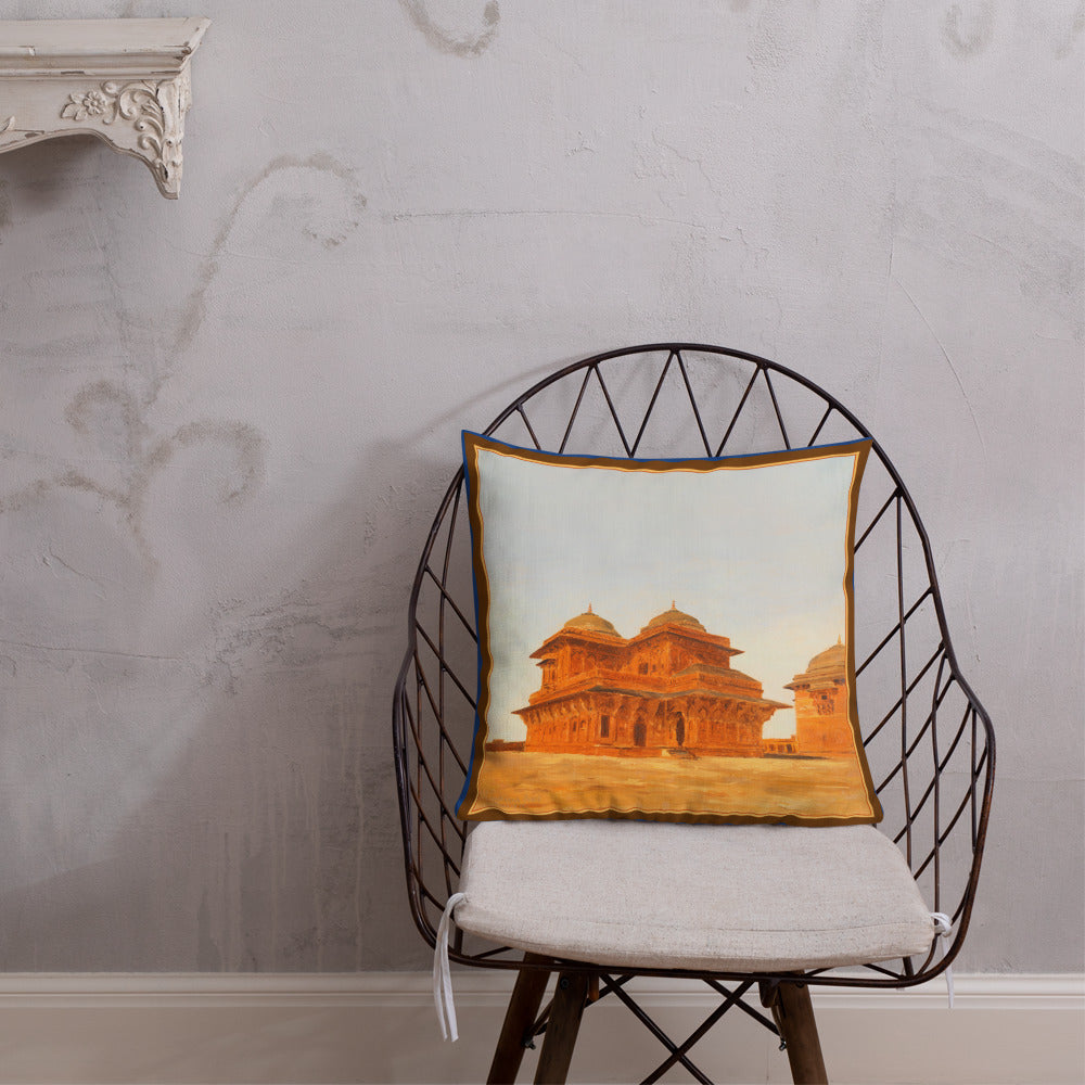 Antique Art Print Decorative Throw Pillow & Cushion Sikri Sandstone Architecture chair